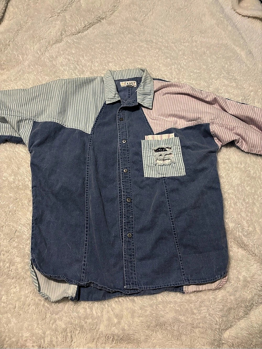 women Striped Button Down Shirt Size Medium